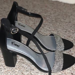 Black and white heel sandal